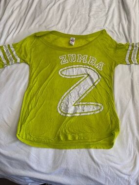 Zumba Fitness Neon Lime Graphic Kids Tee with Stripe Sleeves